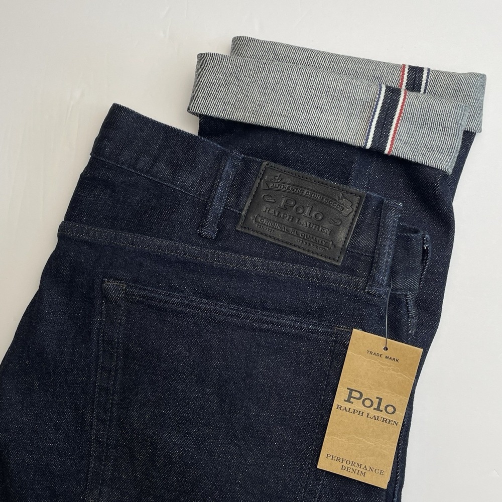 NEW Polo Ralph Lauren Parkside Active Taper Selvedge Jeans Men 38x34(33"L) Black